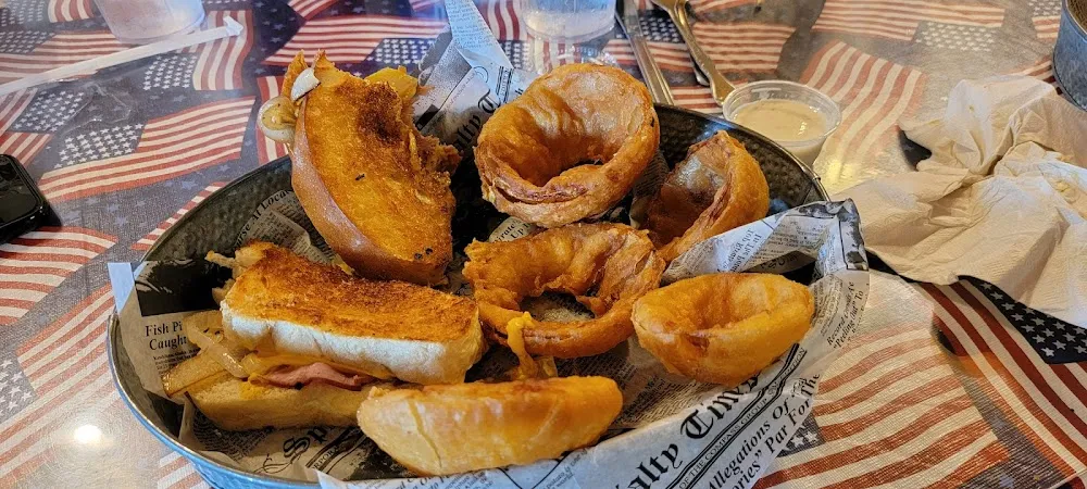 Ham and Cheese Sandwich with Onion Rings